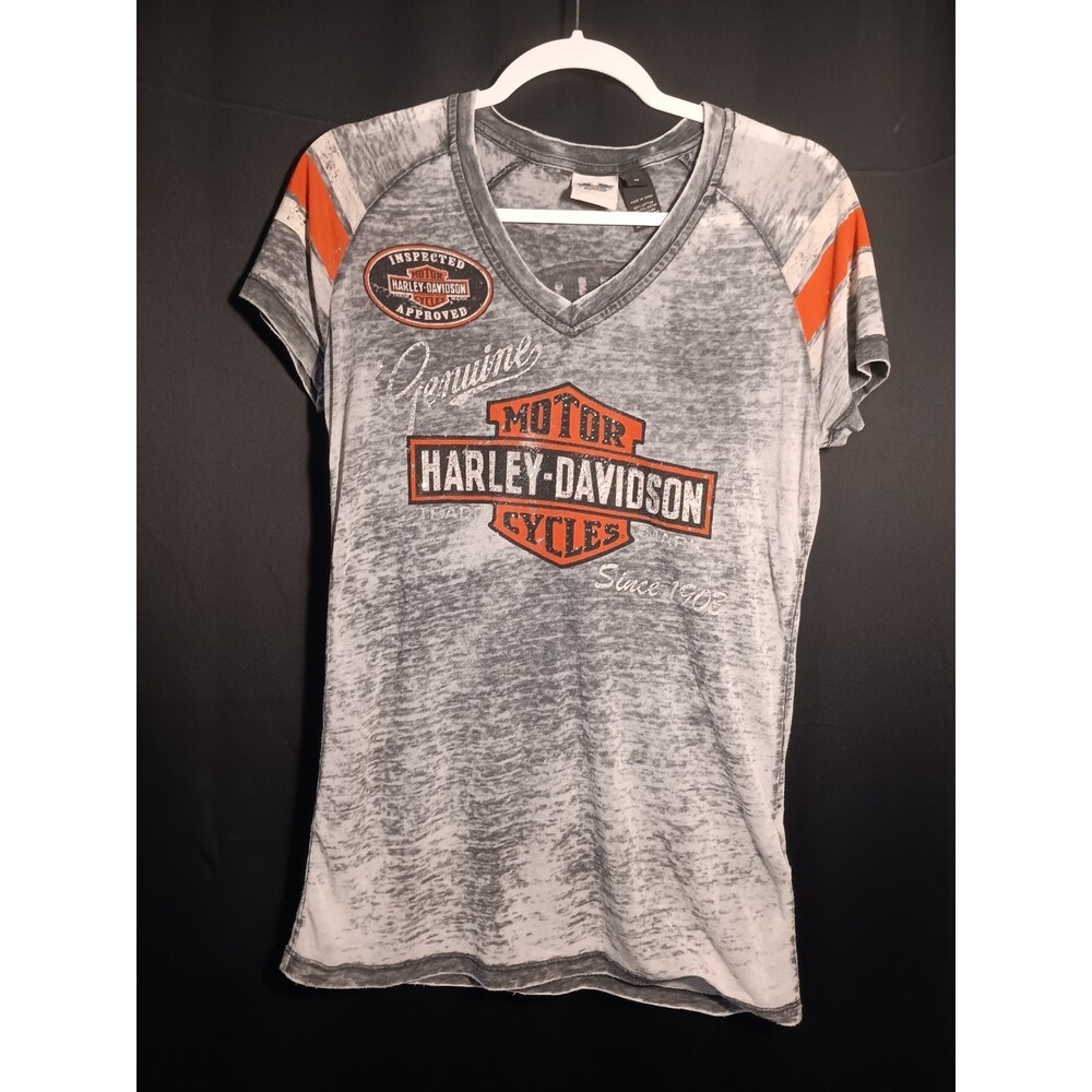 Harley Davidson Women’s Medium V‑Neck T‑Shirt Paper Thin Bling Graphic Tee VTG